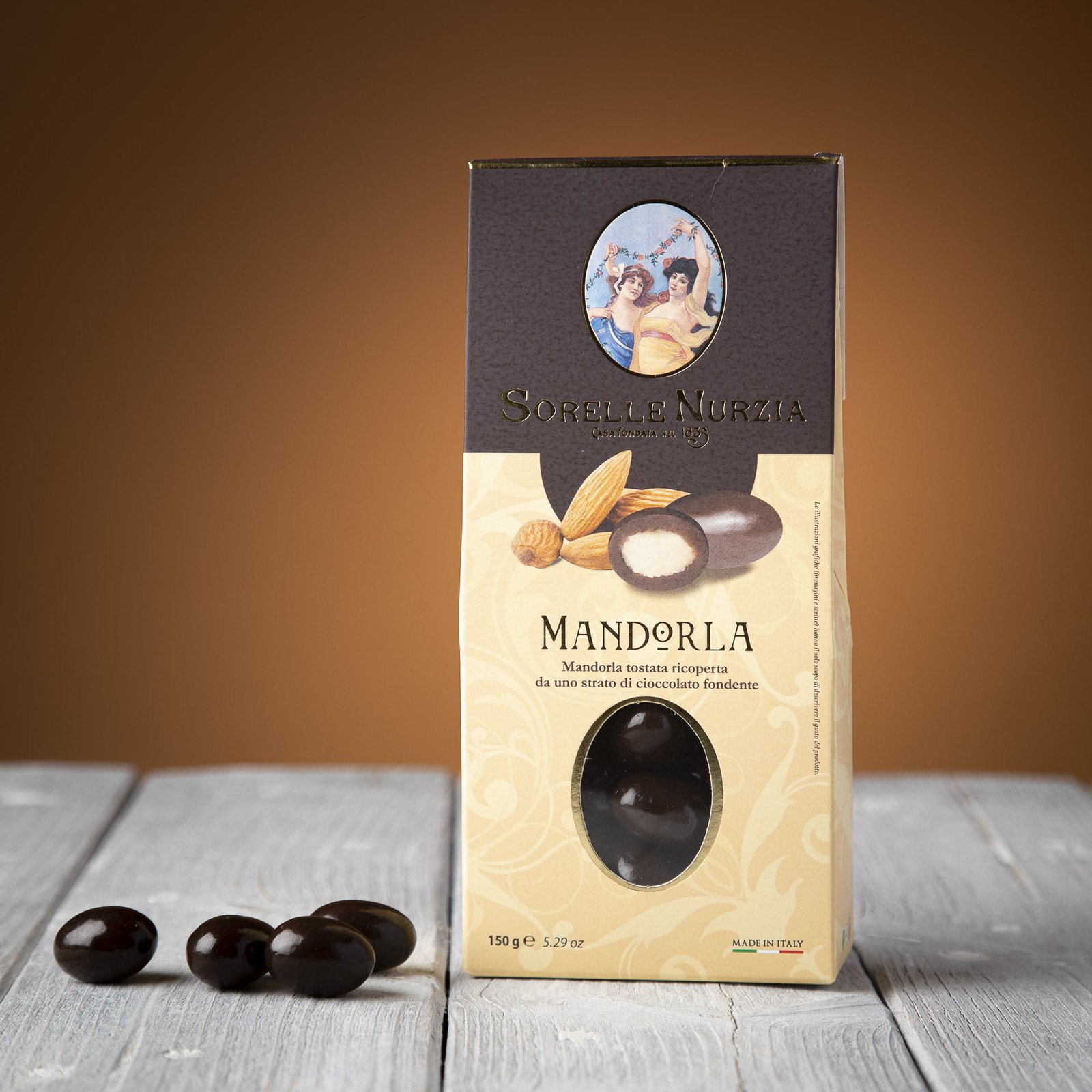 MANDORLA RICOPERTA DI CIOCCOLATO FONDENTE – CONFEZIONE DA 150g