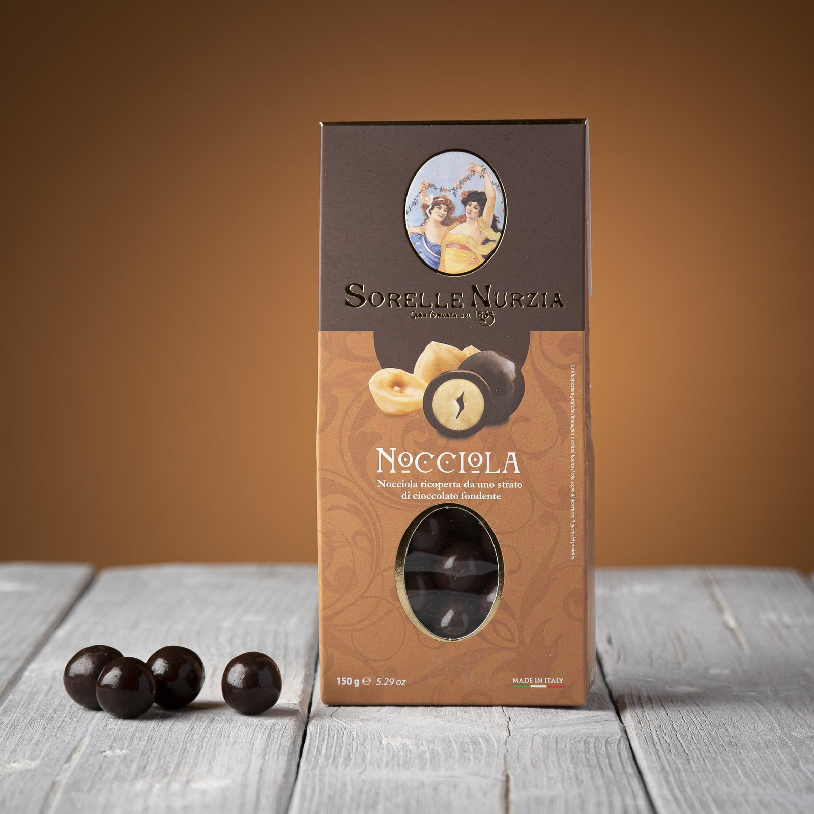 NOCCIOLA RICOPERTA DI CIOCCOLATO FONDENTE – CONFEZIONE DA 150g