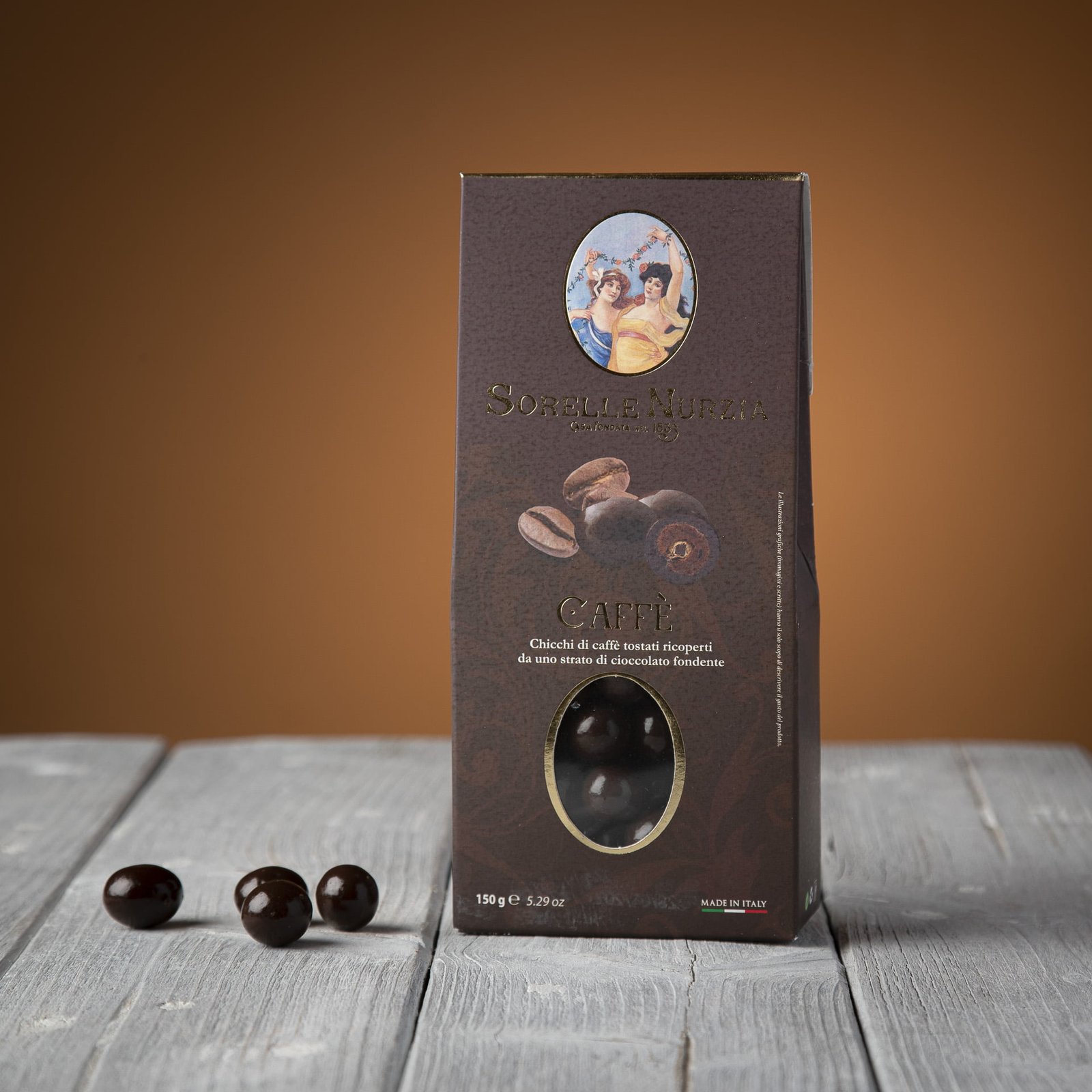 CHICCHI DI CAFFE’ TOSTATI RICOPERTI DI CIOCCOLATO FONDENTE – CONFEZIONE DA 150g